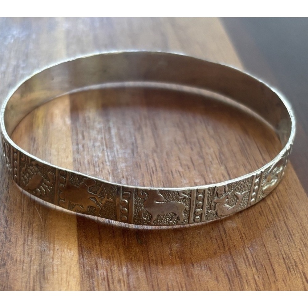 Sterling Taxco Zodiac Bangle Bracelet 8.5" 17.5 Grams